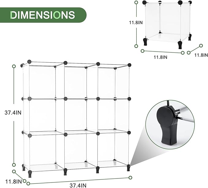 Neprock Closet Organizer, 9 Cube Closet Organizers and Storage,DIY Closet Storage Shelves, Clothes Storage Organizer for Kids, Closet, Bedroom, Bathroom, Office(Transparent White)