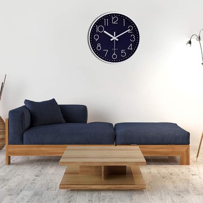 jomparis 12 Inch Silent Non-Ticking Battery Operated Quality Quartz Round Wall Clock Navy Blue Color Modern Decor Clock for Home Office Bedroom Classroom