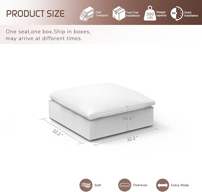 Oversize Cloud Modular Sectional Sofa,Chaise Down Filled Comfort Sofa Detachable Couch Cushion Covers for Living Room Apartment,White