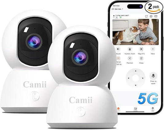 [5G & 2.4G] 2-Pack Indoor Security Cameras, 2K Cameras for Home Security with Night Vision, Baby/Dog/Pet/Elder Camera with Phone App, Auto Tracking, Human/Pet Detection, Cloud&SD Storage