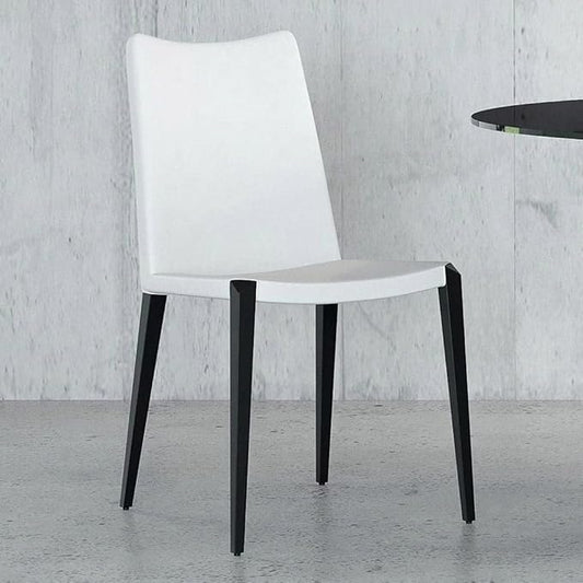 ZURI Modern Jordan Dining Chair in White Leatherette and Matte Black Steel Base