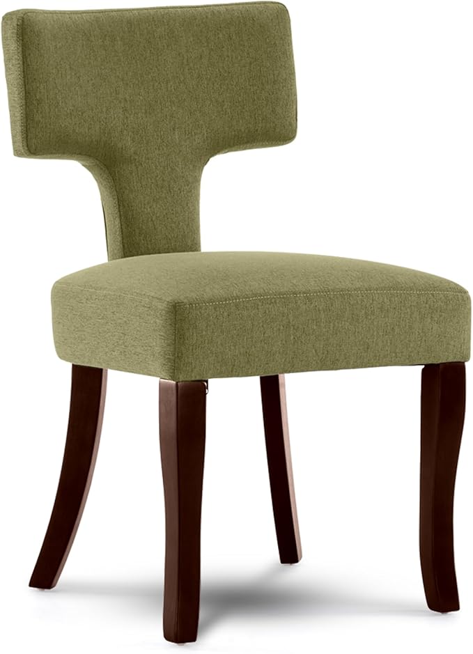 Mid Century Modern Dining Chairs Set of 4, Upholstered Side Dining Chairs with Curved Back Linen Fabric Armless Wood Chairs Kitchen & Dining Room Farmhouse Chairs (Green)
