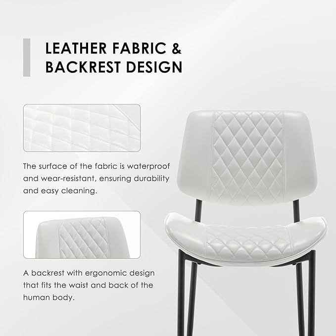 Modern Dining Chairs Set of 6, Leather Dining Chair with Metal Legs, Upholstered Dining Room Chairs for Dining Room, Kitchen, Vanity (White)