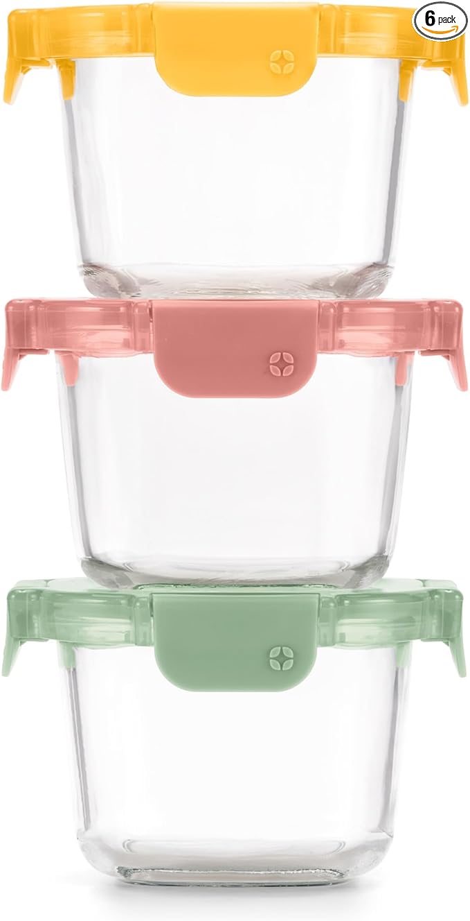 Ello Color Lock 2 Cup 6PC, 3 Pack Glass Meal Prep Sets Leak-Proof Glass Food Storage Containers with Airtight BPA-Free Plastic Lids, Dishwasher, Microwave, and Freezer Safe, Desert Festival