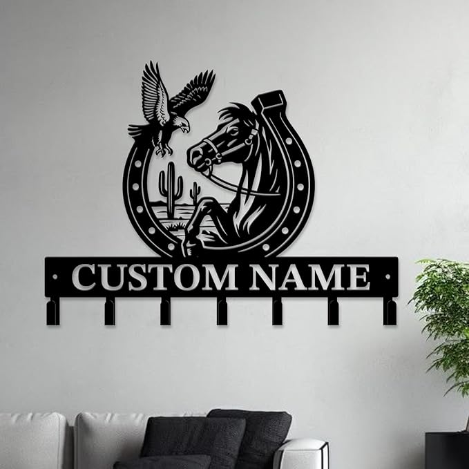 Custom Western Cowboy Metal Iron Key Hooks,Personalized Name & Text Engraving,Decor Wall Keys Holderfor Home Entryway (Style E)