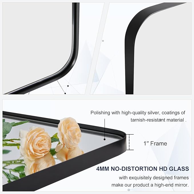 ANDY STAR 20"x30" Matte Black Pivot Mirror for Bathroom, Metal Frame Bathroom Mirrors for Wall，Rectangle Titling Vanity Wall Mirror with Rounded Corner Design Hangs Vertically Only