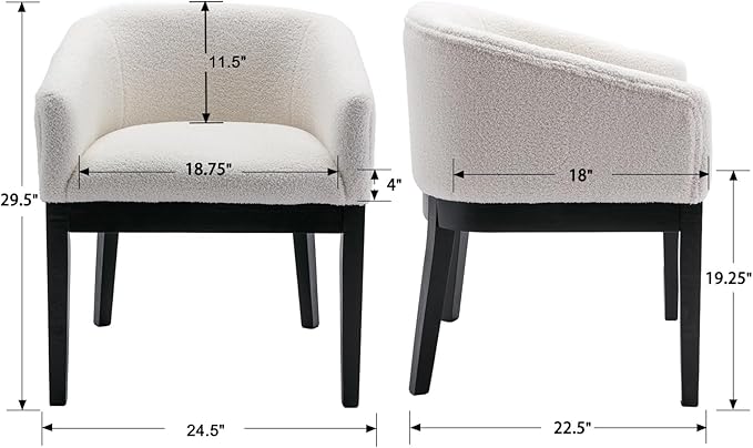 White Dining Chairs Set of 2 Mid-Century Modern Dining Chairs Sherpa Upholstered Kitchen Dining Room Chairs, Curved Backrest Dining Chair with Black Wood Legs