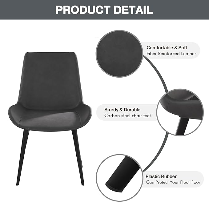 Modern Dining Chairs Set of 6, Upholstered Faux Leather Cushion Seat and Sturdy Metal Legs for Restaurant, Living Room, Brown