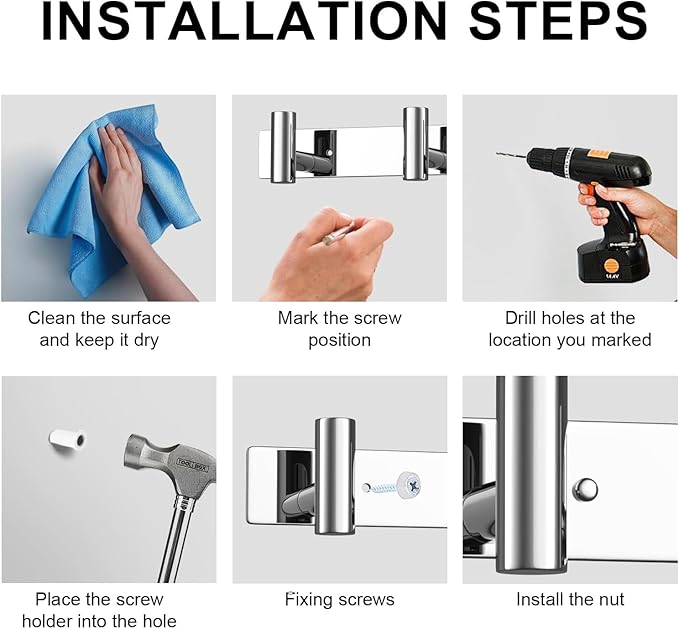 VAEHOLD Hat and Coat Wall Mount Rack - Hooks for Robes, Bags, Keys, and Towels - Bathroom Towel Hanger Organizer (Polished Chrome, “T“ Shape 5 Hooks 2 Pack)