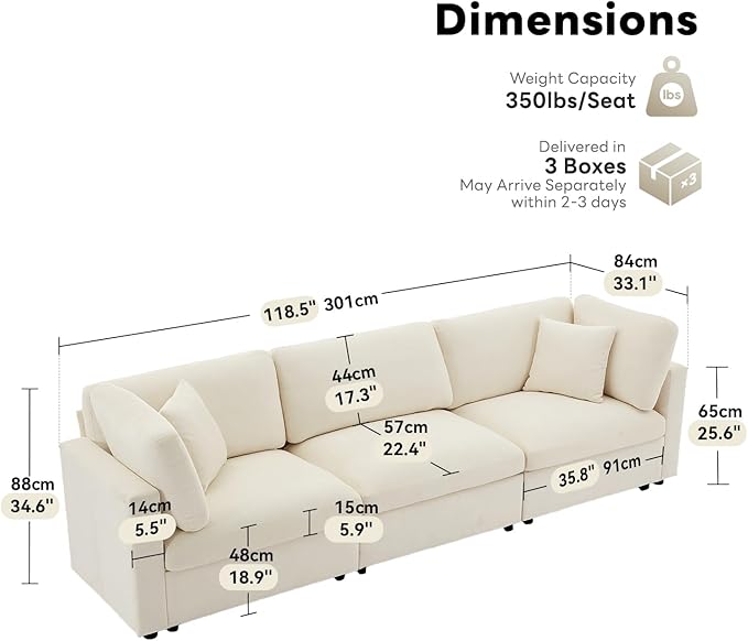 Tbfit Modern Sectional Sofa, Down-Filled Cushions, Extra Comfy Cloud Couch for Home, Living Room, Beige