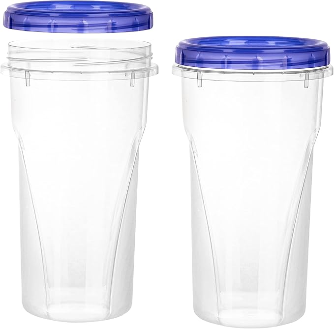PLASTICPRO [48 oz 8 Pack] Twist Top Deli Containers Clear bottom With blue Top Twist on Lids Reusable, Stackable, Food Storage Freezer Container Pack of 8