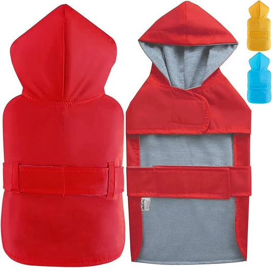 LeerKing Raincoat for Dogs - Hooded with Leash Hole, Waterproof Double Layer Coat Jacket with Lining, 10 Sizes for Small Medium and Large Dogs,Red,L