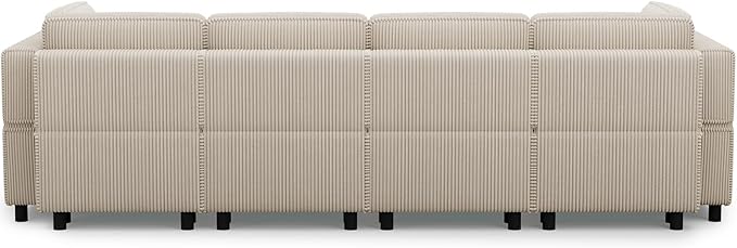114.2" U Shaped Sectional Sofa,6 Seat Corduroy Couch,Comfy Modular Sectional Sofa with Storage Movable Ottoman Chaise,Upholstered Sectional Couches for Living Room,Beige