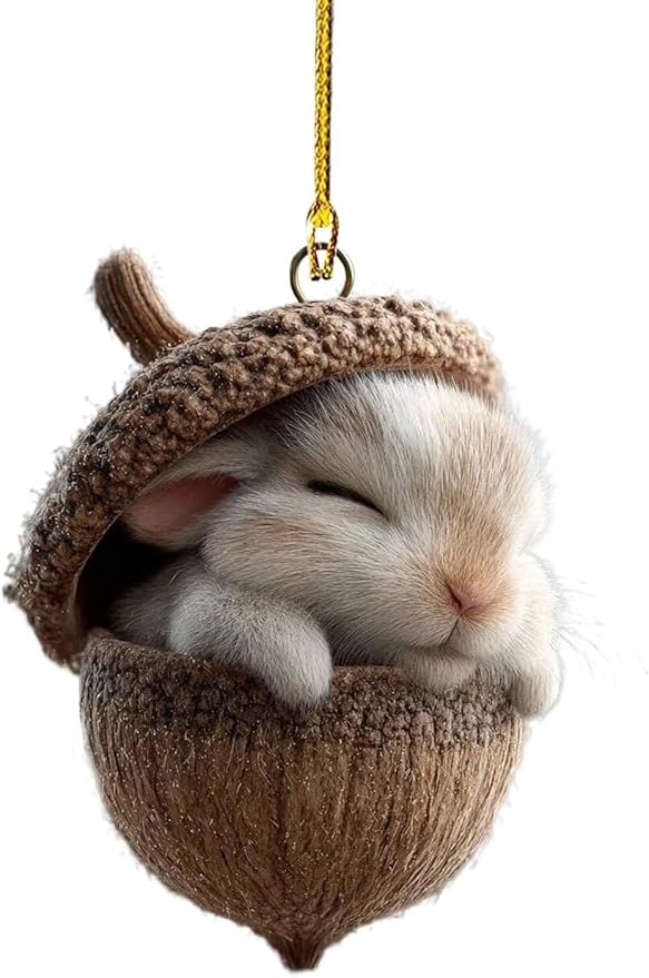 5 Piece 2D Flat Design Forest Animal Christmas Ornaments, Acrylic Woodland Creatures, Pine Cone and Acorn Hanging Decorations for Home