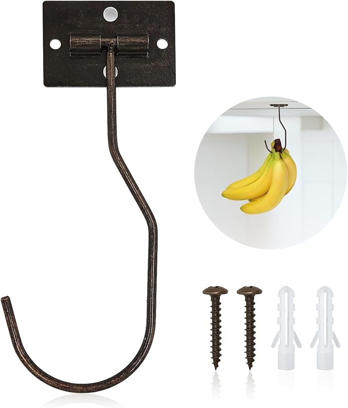 Banana Hanger Hook – Space Saving Banana Holder Hanger to Keep Bananas Fresh, Self Adhesive and Screw Banana Hook 1Pack Copper