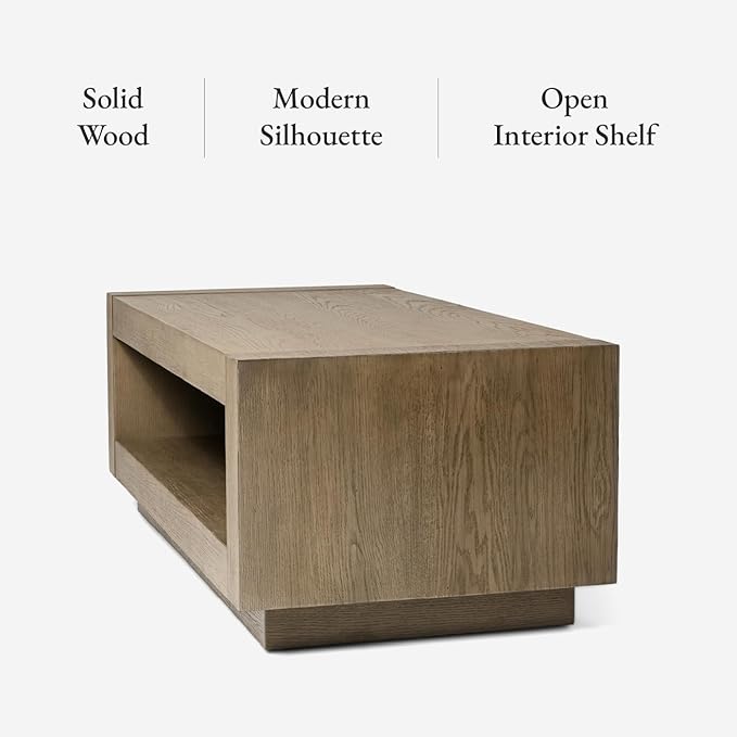 Maven Lane Artemis Coffee Table – 18 Inch Rectangle Table with Storage – Grey Solid Wood – Ideal for Living Room and Lounge