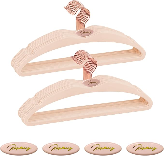 ManGotree Velvet Coat Hangers with Empty Aromatherapy Boxes, Non-Slip Short Neck Hangers, Ultra-Thin Space Saving Suit Hanger for Jacket, Shirt, Dress, Pants (22 Pack, Light Pink)