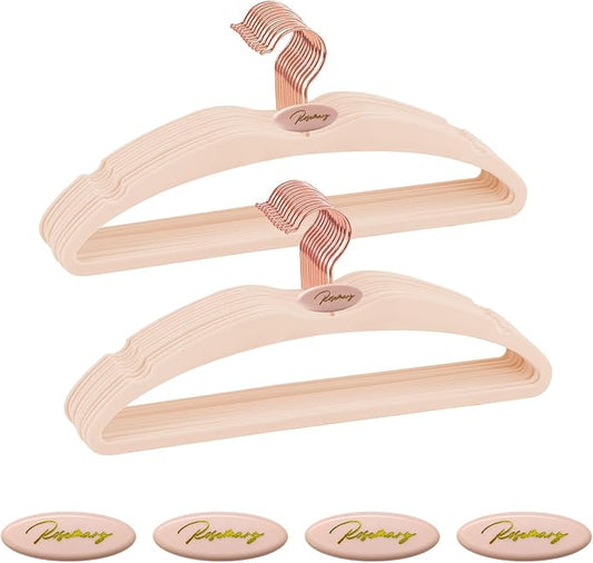 ManGotree Velvet Coat Hangers with Empty Aromatherapy Boxes, Non-Slip Short Neck Hangers, Ultra-Thin Space Saving Suit Hanger for Jacket, Shirt, Dress, Pants (22 Pack, Light Pink)