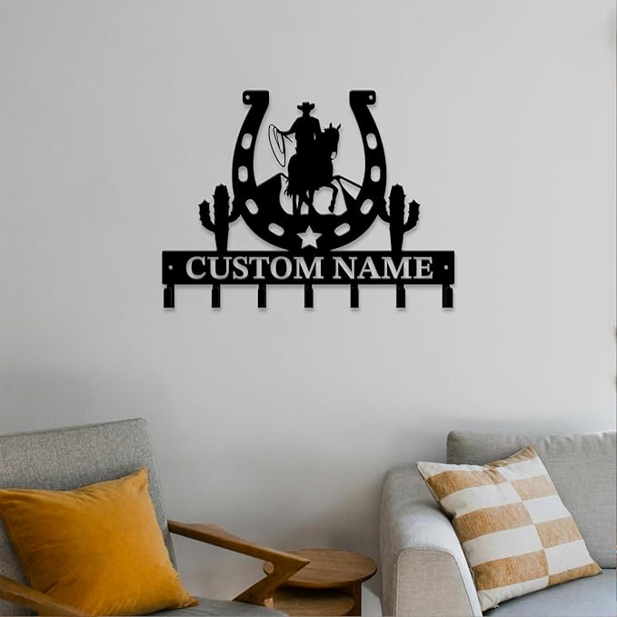 Personalized Custom Name West Cowboy Keys Hooks,Metal Cowboy Art Clothes Keys Hooks,Metal Cowboy Lover Wall Home Storage Decorative Keys Hooks,Key Holder Hooks for Wall (Style A)