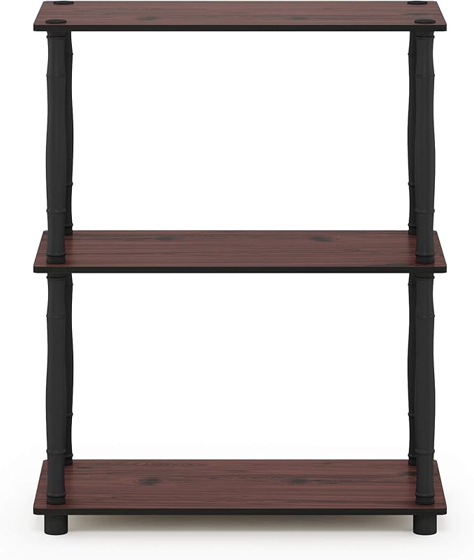 Furinno Turn-N-Tube 3-Tier Compact Multipurpose Shelf Display Rack with Classic Tube, Dark Cherry/Black