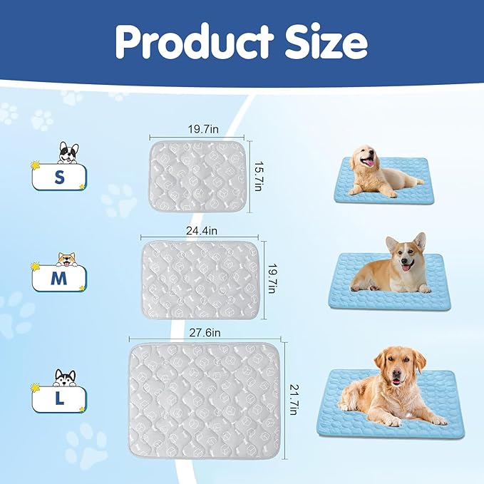 Kittra Dog Cooling Mat,Washable Portable Coolings Pad for Pet Dogs & Cats Sleeping Mat for Indoor & Outdoor Use, Keep Cooling for Pets(Gray,24.4" L x 19.7" W)