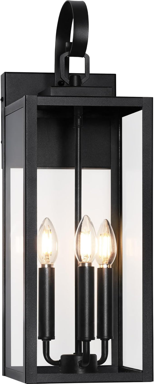 BesLowe 23" Outdoor Wall Light Fixture, 3-Light Extra Large Exterior Lighting Fixture Wall Mount, Waterproof Porch Light Outdoor Wall Sconce Lantern, Outside Light for House Front Door Garage, Black