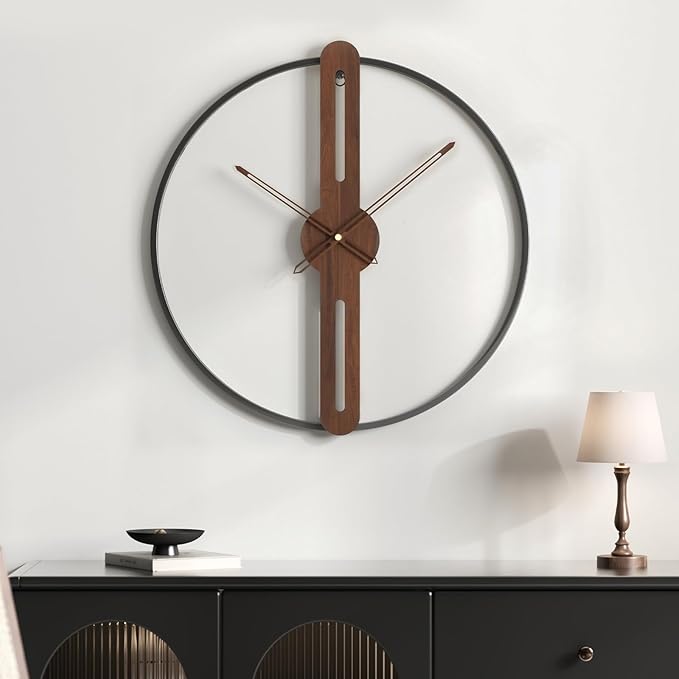 Cuspin Modern Wall Clock Silent Non Ticking Battery Operated, Rustic Minimalist Wood Metal Frame Decorative Wall Clocks for Living Room, Office, Bedroom, Kitchen, 16 Inch
