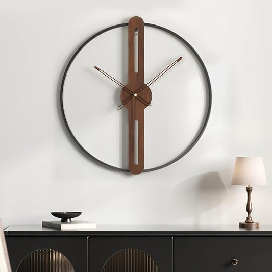 Cuspin Modern Wall Clock Silent Non Ticking Battery Operated, Rustic Minimalist Wood Metal Frame Decorative Wall Clocks for Living Room, Office, Bedroom, Kitchen, 16 Inch