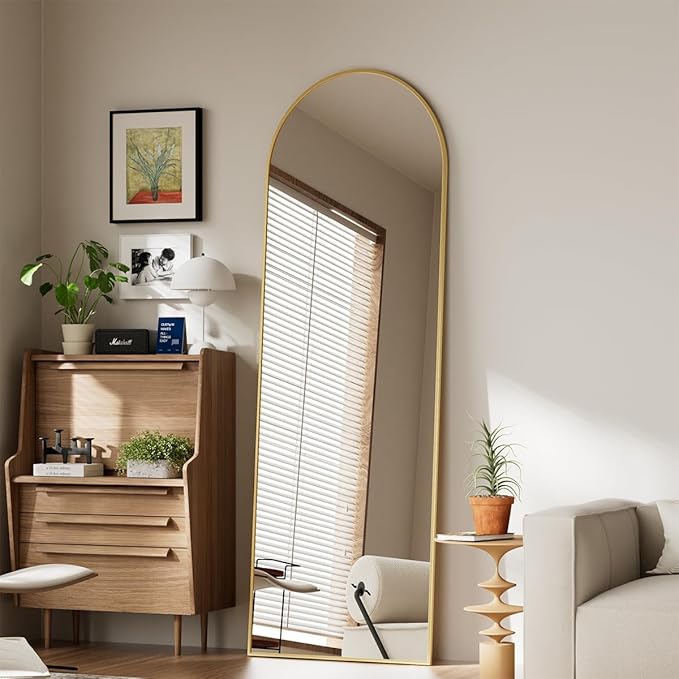 Koonmi 21"x56" Arched Full Length Mirror, Gold Large Floor Mirror with Aluminum Alloy Frame, Standing Hanging or Leaning Wall-Mounted Full Body Mirror for Living Room and Bedroom
