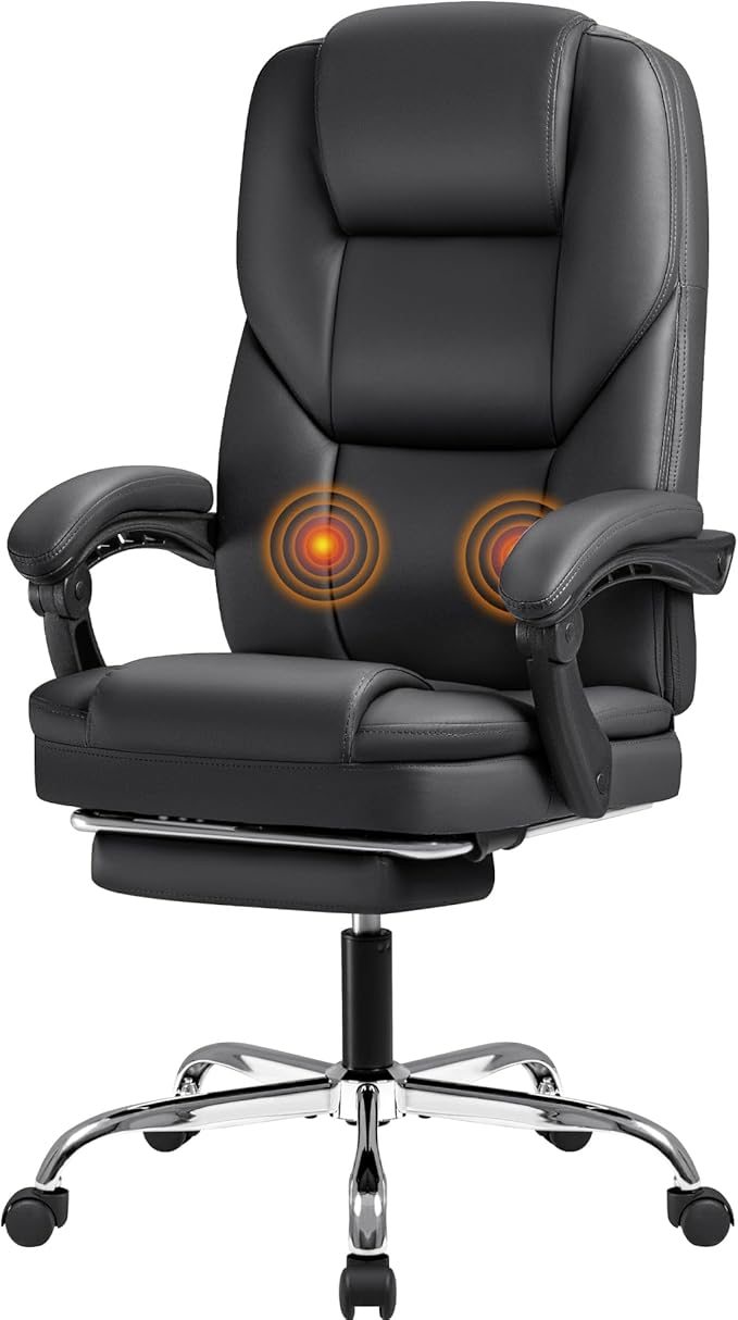 Furmax Executive Office Chair with Foot Rest Big and Tall Office Chair Ergonomic Home Office Desk Chairs Reclining High Back Leather Chair with Lumbar Support, 400LBS (Black)