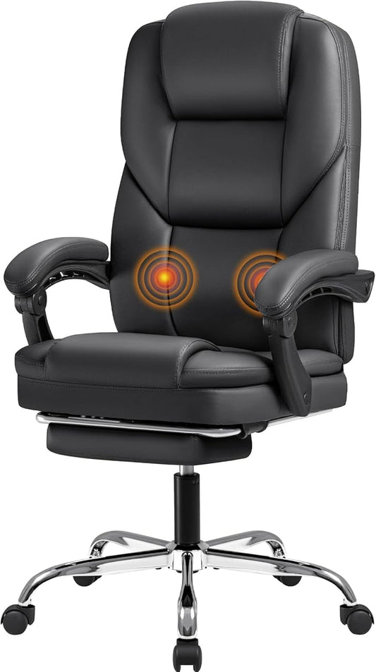 Furmax Executive Office Chair with Foot Rest Big and Tall Office Chair Ergonomic Home Office Desk Chairs Reclining High Back Leather Chair with Lumbar Support, 400LBS (Black)