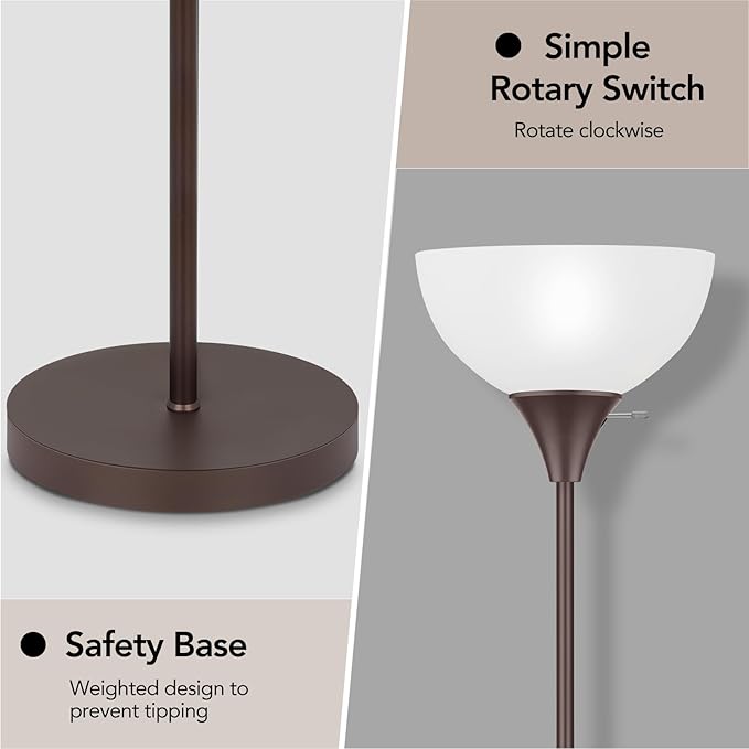 Floor Lamp, LED Standing Lamps with White Plastic Shade, Corner Floor Lights for Living Room Bedroom, Rotary Switch, Bulb not Included, Brown