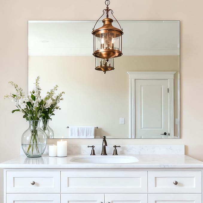 Ruomeng Frameless Mirror for Wall, 40x36 Inch Bathroom Vanity Mirror Farmhouse, Large Rectangle Mirror with Beveled Edge, Tempered Glass, Hangs Horizontally or Vertically