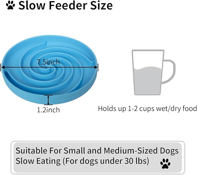 Slow Feeder Dog Bowls, Dishwasher Microwave Safe Silicone Puppy Puzzle Bowl with Non-Slip Design for Eating (Sky Blue)