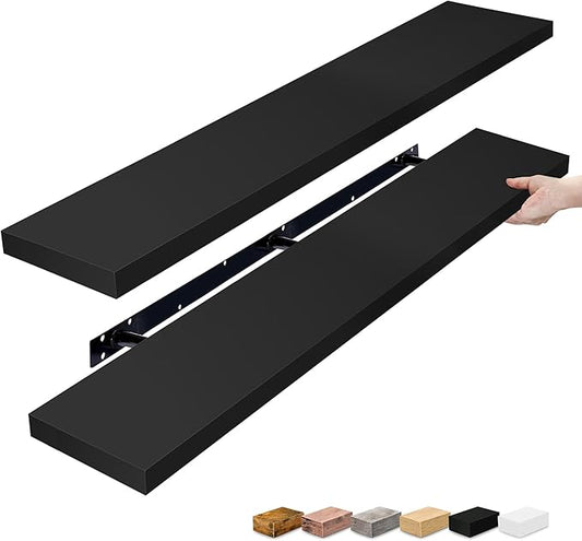 Sorbus Floating Shelves for Wall - 55 Inch Extra-Long Bathroom Shelves, Wall Decor for Bedroom, Kitchen, Living Room, Book Storage - Mounted Floating Shelf with Hidden Brackets (Black, 2 Pack)