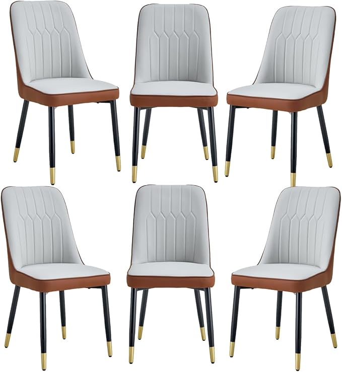 Dining Chairs Set of 6，Modern Dining Chairs, Equipped with PU Leather Backrest Cushions and Black Metal Legs, Suitable for Restaurants, Kitchens, and Dining Room Chairs