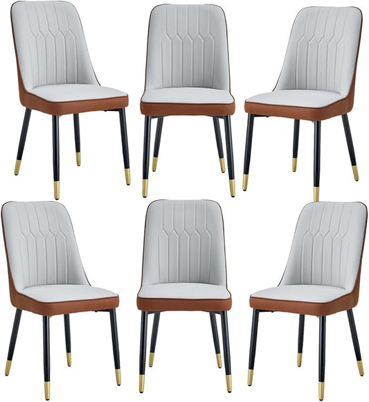 Dining Chairs Set of 6，Modern Dining Chairs, Equipped with PU Leather Backrest Cushions and Black Metal Legs, Suitable for Restaurants, Kitchens, and Dining Room Chairs