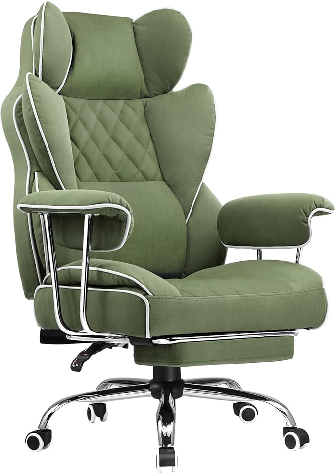 COMHOMA Big and Tall Gaming Chair with Pocket Spring Lumbar Support, Ergonomic Office Chair with Footrest, Executive Desk Chair with Outward Fixed Soft Armrests, Computer Chair with High Back, Green