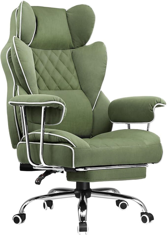 COMHOMA Big and Tall Gaming Chair with Pocket Spring Lumbar Support, Ergonomic Office Chair with Footrest, Executive Desk Chair with Outward Fixed Soft Armrests, Computer Chair with High Back, Green