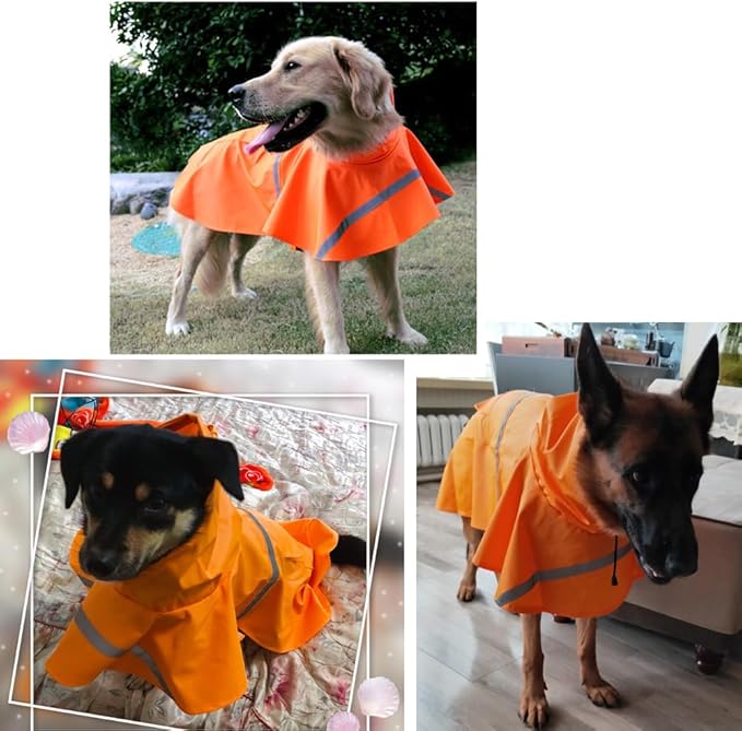 HAPEE Dog Raincoats with Reflective Strip Hoodie,Poncho Jacket for Large Dogs (B2-Orange, 34C (Back Length 34"))