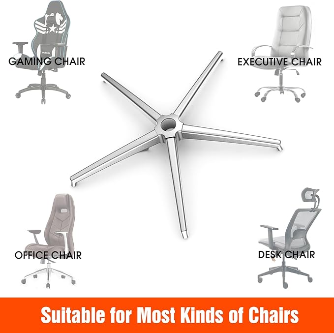 Office Chair Base Replacement (3300 lbs) - Heavy Duty Alloy Office Chairs Base Replacement, Office Chair Reinforced Metal Legs