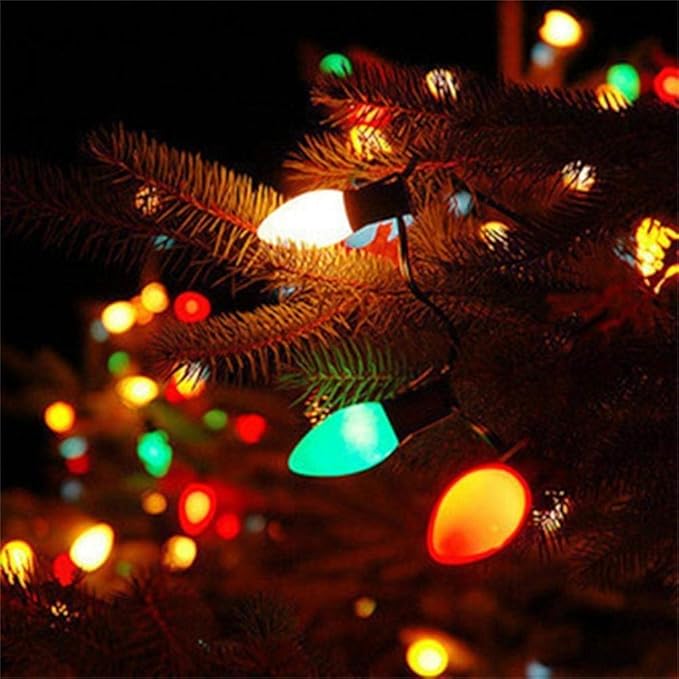 SUNSGNE 25Ft Christmas Lights Outdoor, C7 Vintage Christmas Lights with 27 Multicolor Ceramic Glass Bulbs(2 Spare) for Holidays Patio Garden Party Wedding Decor, Green Wire
