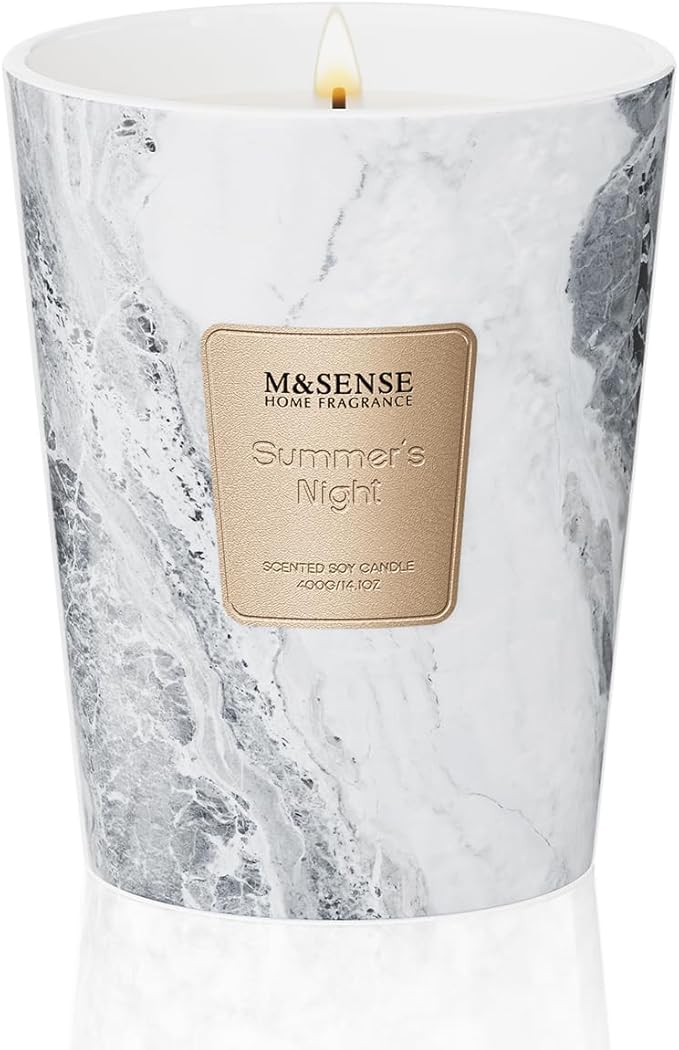 M&SENSE Summer Night Scented Soy Candle, 3 Wick Highly Scented 14.1 Oz 80H, Aromatherapy Christmas Gift for Women and Men