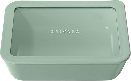 Ceramic Coated Glass Food Storage Container | No PTFE, PFOA, PFAS, and BPA | Reusable Non Toxic Meal Prep Container with Glass Lid | Easy To Store | 6 Cup Rectangle [Willow]