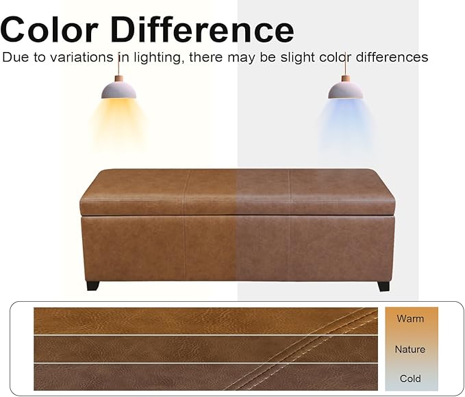 Joveco 47 Inch Storage Ottoman Bench,Tufted Leather Storage Bench with Nailhead Trim for Bedroom (47”,Ochre Yellow)