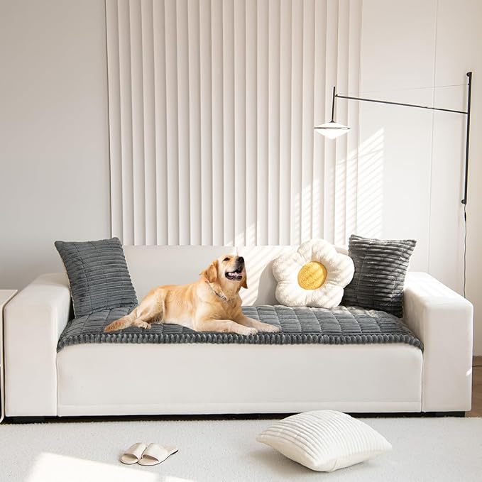 Non Slip Fuzzy Pet Couch Covers for Sofa, Washable Couch Cushion Covers for Dogs Bed Mat (Dark Grey 70 x120)