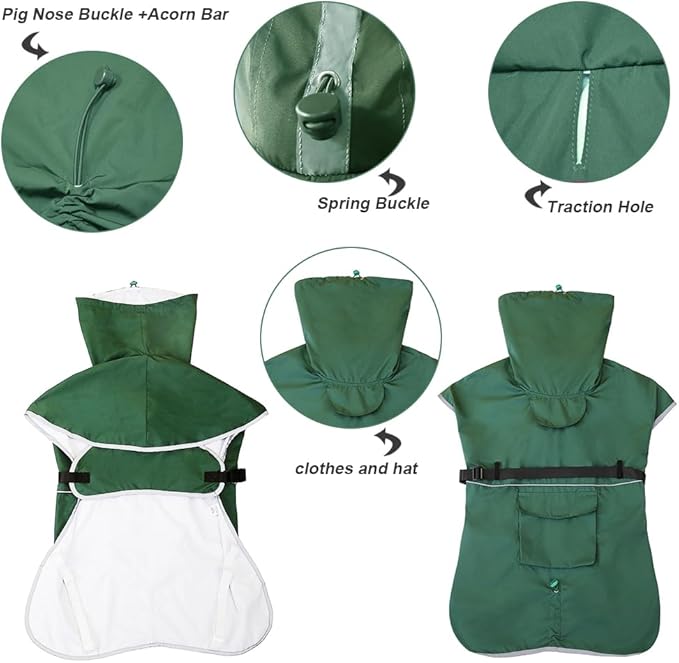 Waterproof Dog Raincoat Adjustable Dog Hooded Slicker Poncho Raincoat for Medium Large Dogs, Reflective Dog Rain Jacket(Green, 5XL)