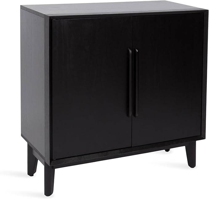 Kate and Laurel McCutcheon Modern Two-Door Mango Wood Floor Storage Cabinet, 30 x 15 x 30, Black, Transitional Living Room TV Stand for Use as Sideboard Buffet Cabinet or Bar Storage Buffet