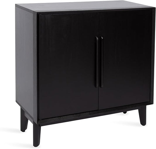 Kate and Laurel McCutcheon Modern Two-Door Mango Wood Floor Storage Cabinet, 30 x 15 x 30, Black, Transitional Living Room TV Stand for Use as Sideboard Buffet Cabinet or Bar Storage Buffet