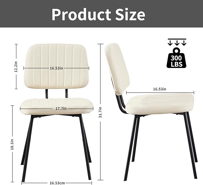 Dining Chairs Set of 2, Faux Leather Upholstered Dining Chairs, Mid Century Modern Kitchen Dining Room Accent Chairs with Curved Backrest and Steel Frame for Living Room, Vanity - White
